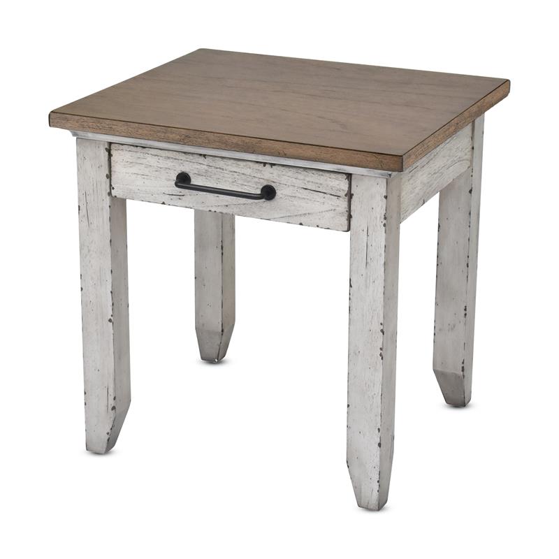 Pemberly Row Farmhouse / Country Rustic Ivory and Honey End Table