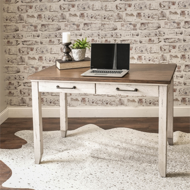 Pemberly Row Farmhouse Rustic Ivory and Honey Multi-Function Table
