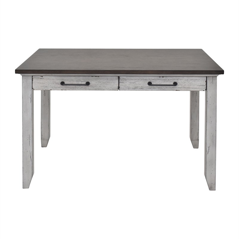 Pemberly Row Farmhouse Rustic Ivory and Honey Multi-Function Table