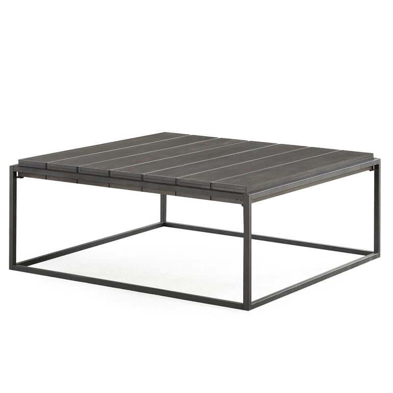 Pemberly Row Walnut with Dark Gray Metal Base Mixed Media Coffee Table