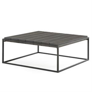 Pemberly Row Walnut with Dark Gray Metal Base Mixed Media Coffee Table