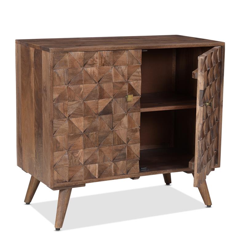 Pemberly Row Mid-Century Matte Walnut Solid Wood Accent Cabinet