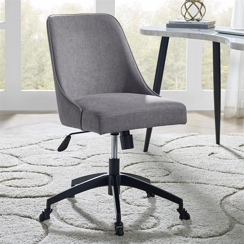Pemberly Row Mid-Century Fabric Swivel Gray Upholstered Desk Chair