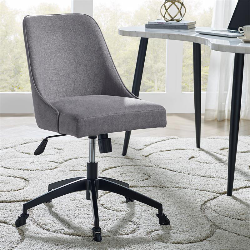 Pemberly Row White Marble Desk and Gray Upholstered Chair Set
