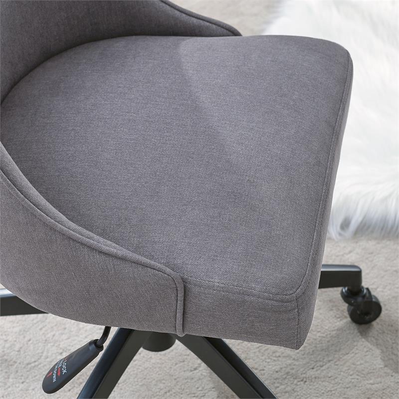 Pemberly Row White Marble Desk and Gray Upholstered Chair Set
