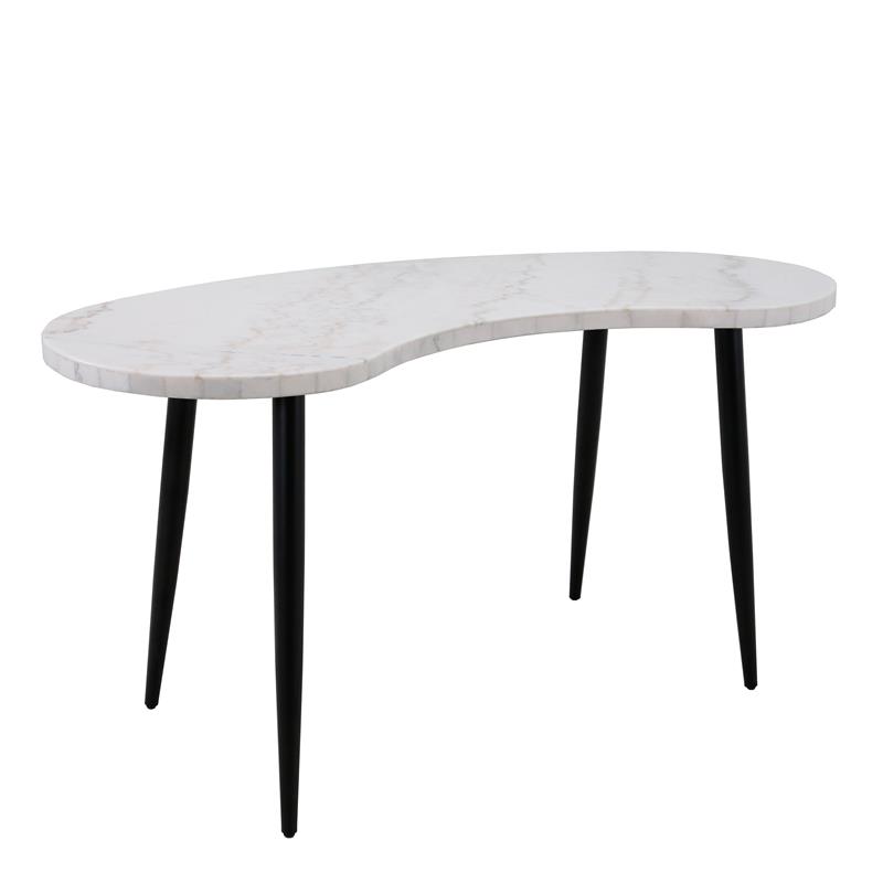 Pemberly Row White Marble Desk and Gray Upholstered Chair Set