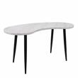 Pemberly Row White Marble Desk and Gray Upholstered Chair Set
