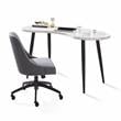 Pemberly Row White Marble Desk and Gray Upholstered Chair Set