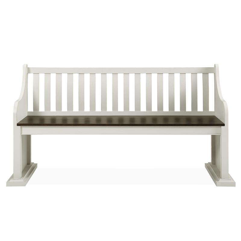 Pemberly Row Two-Tone Ivory and Dark Oak Farmhouse Dining Bench with Back