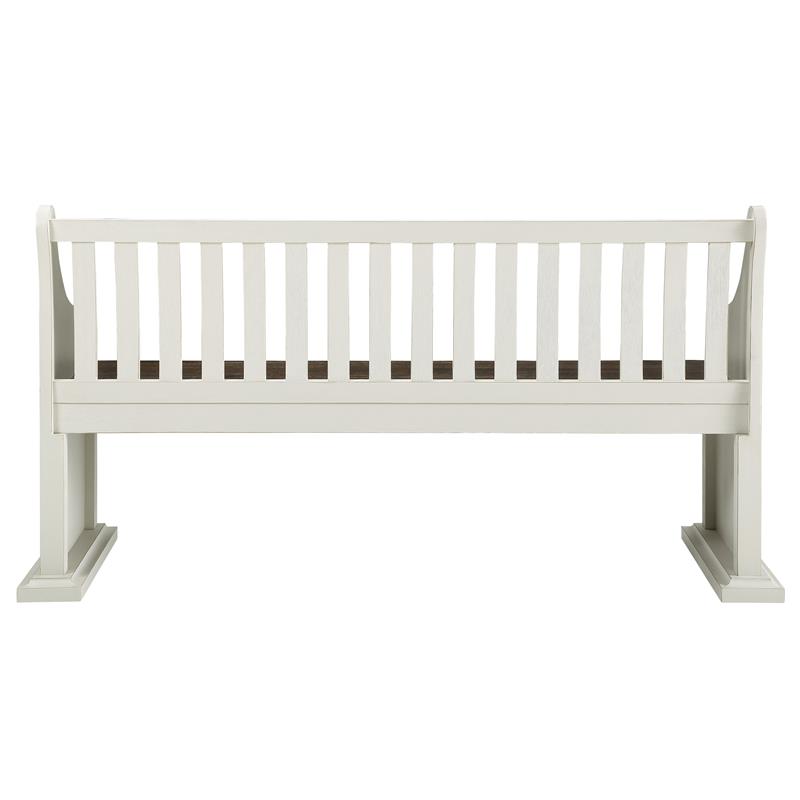 Pemberly Row Two-Tone Ivory and Dark Oak Farmhouse Dining Bench with Back
