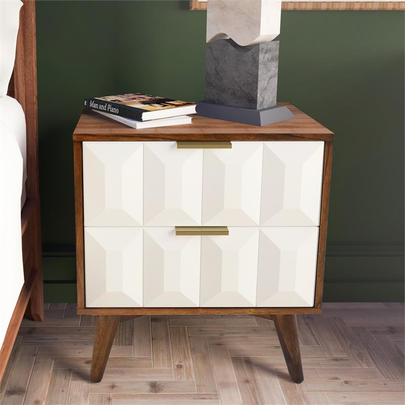 Pemberly Row Mid-Century Burnished Walnut Solid Acacia Nightstand