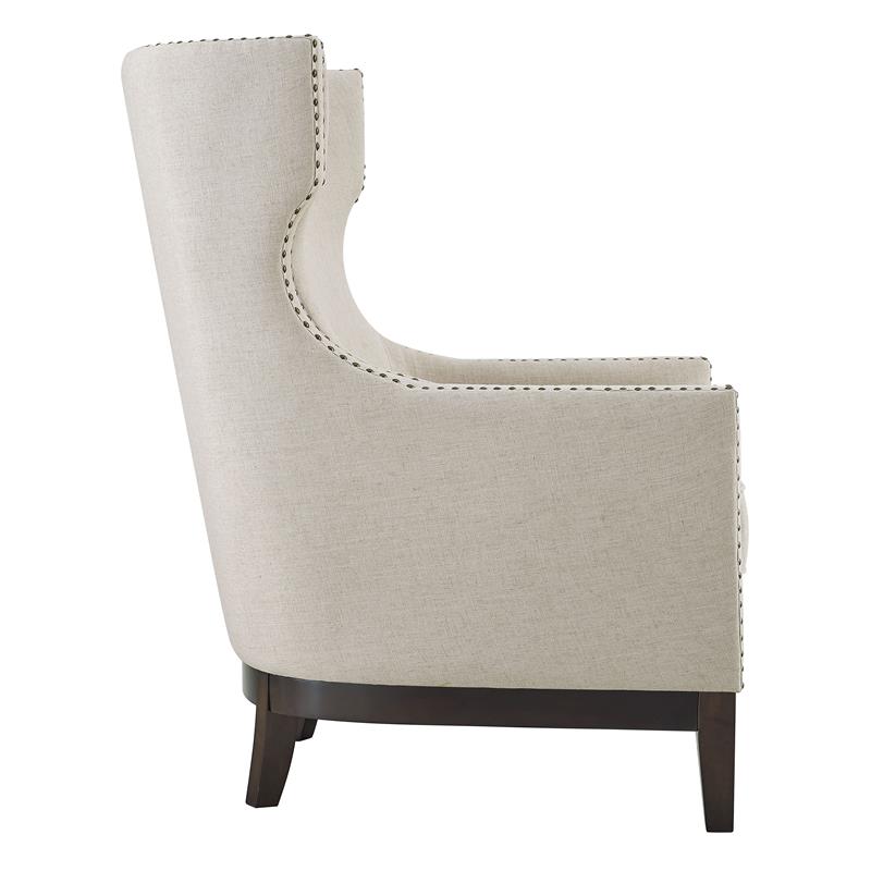 Pemberly Row Transitional Beige Linen Accent Chair with Nailhead Trim