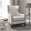 Pemberly Row Transitional Beige Linen Accent Chair with Nailhead Trim