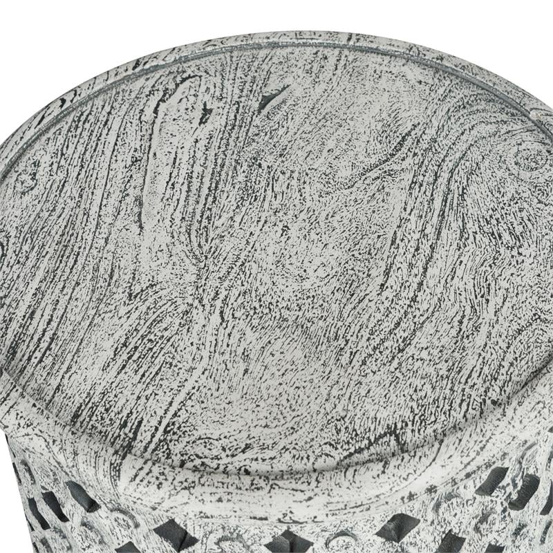 Pemberly Row Transitional Aged White Alabaster Wood Round End Table