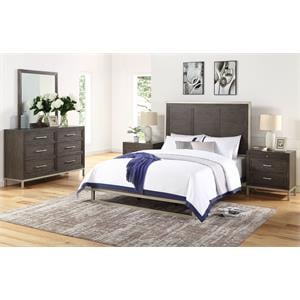 Pemberly Row Walnut Engineered Wood King 5-Piece Bedroom Set