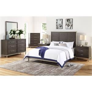Pemberly Row Walnut King Engineered Wood 6-Piece Bedroom Set