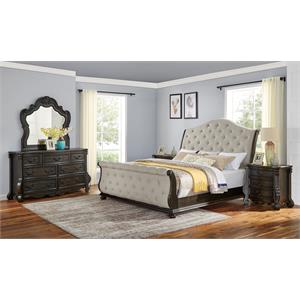 Pemberly Row Multi-step Molasses Queen Wood 5-Piece Sleigh Bedroom Set