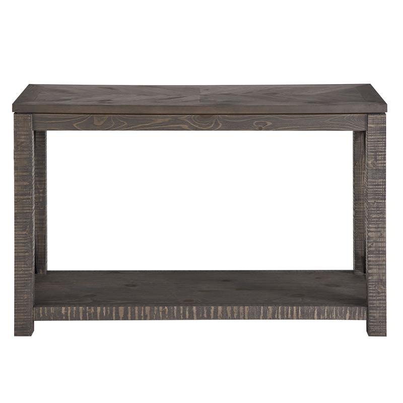 Pemberly Row Transitional Distressed Driftwood Wood and Metal Sofa Table