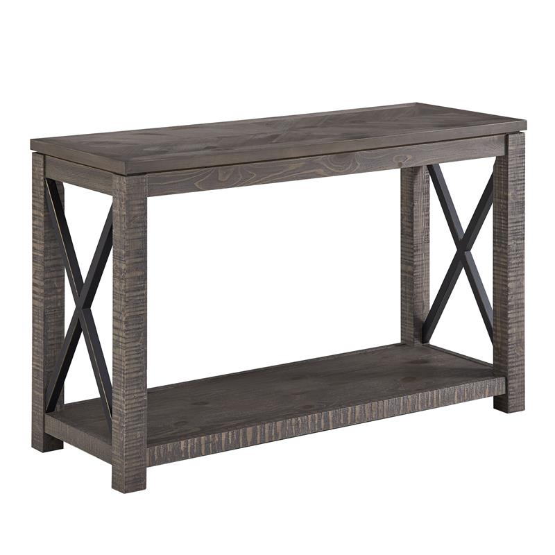 Pemberly Row Transitional Distressed Driftwood Wood and Metal Sofa Table