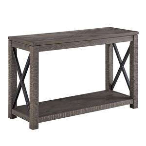 Pemberly Row Transitional Distressed Driftwood Wood and Metal Sofa Table
