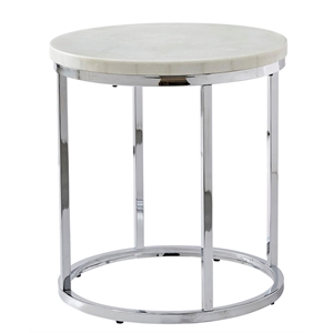 Pemberly Row White Marble and ChromeMetal Round Contemporary End Table