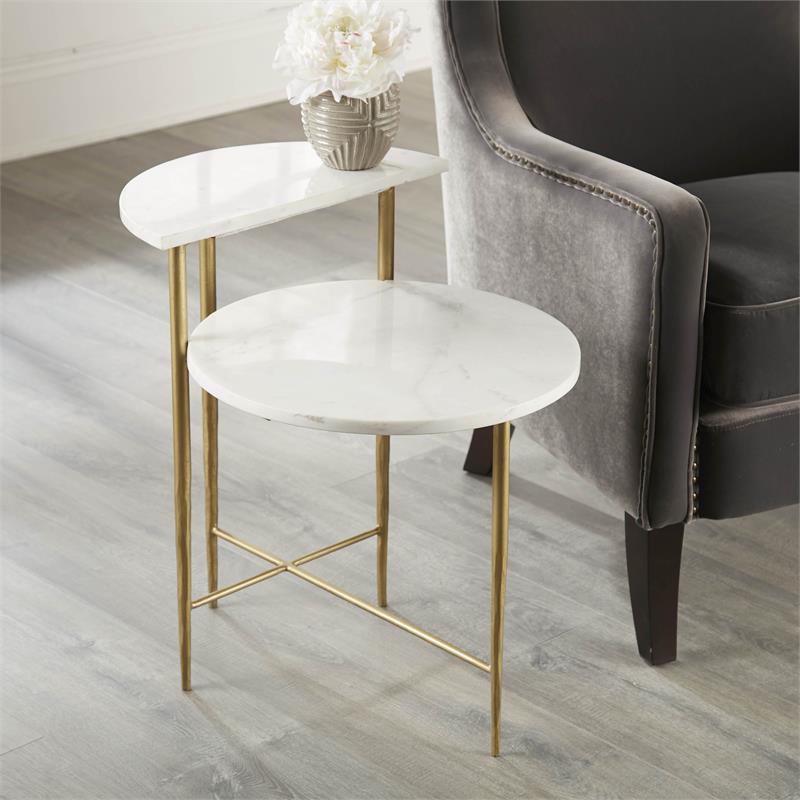 Pemberly Row Modern Transitional White Marble Top Accent Table