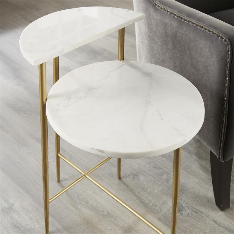 Pemberly Row Modern Transitional White Marble Top Accent Table