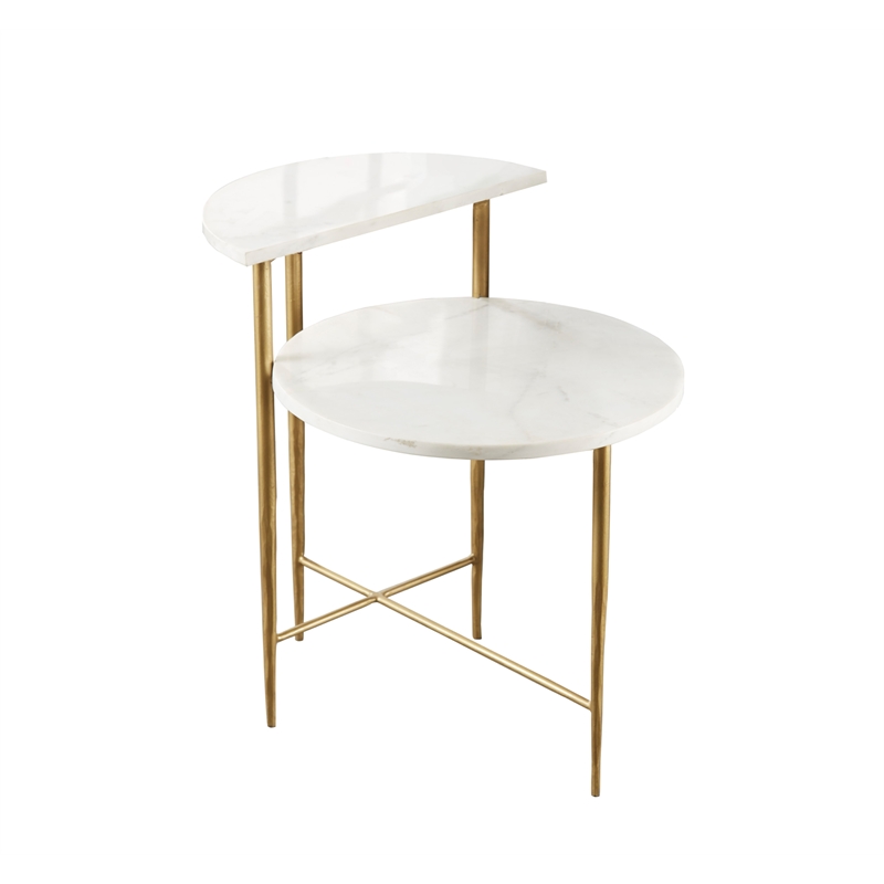 Pemberly Row Modern Transitional White Marble Top Accent Table