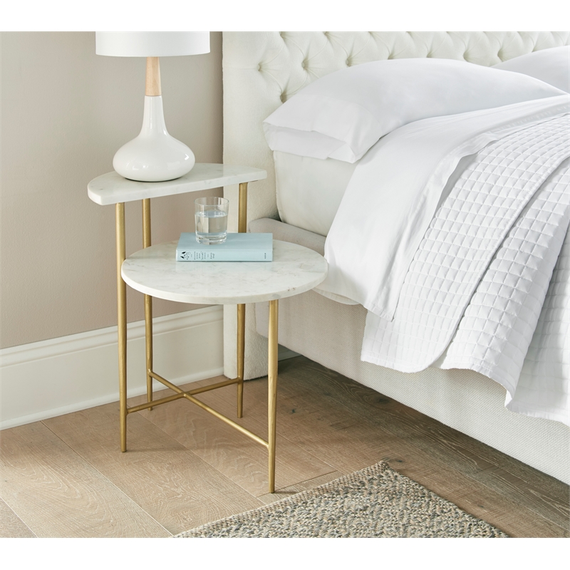 Pemberly Row Modern Transitional White Marble Top Accent Table