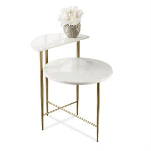 Pemberly Row Modern Transitional White Marble Top Accent Table