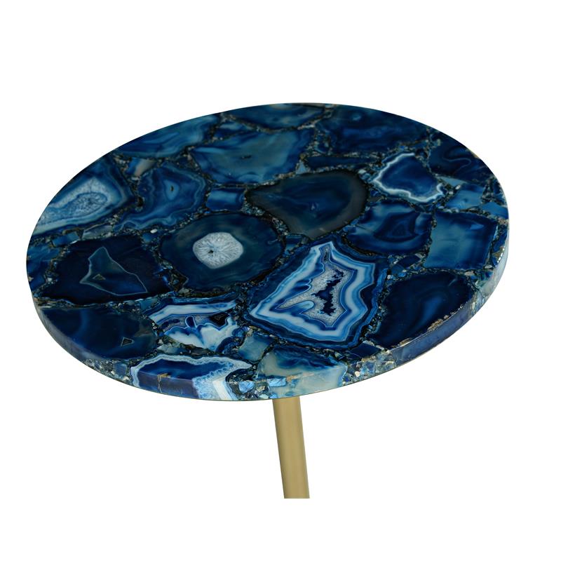 Pemberly Row Transitional Round Blue Agate Top Metal Chairside End Table