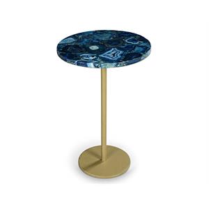 Pemberly Row Transitional Round Blue Agate Top Metal Chairside End Table