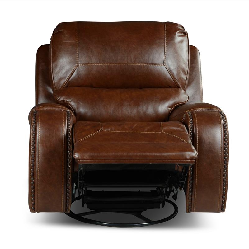 Pemberly Row Brown Faux Leather Manual Swivel Glider Recliner Chair