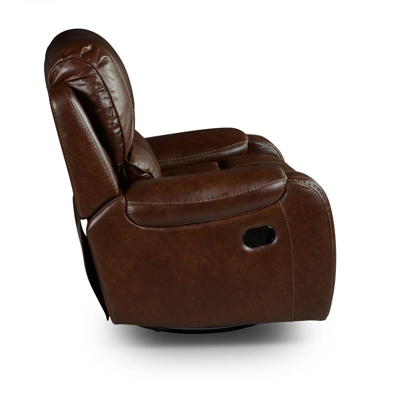 Pemberly Row Brown Faux Leather Manual Swivel Glider Recliner Chair