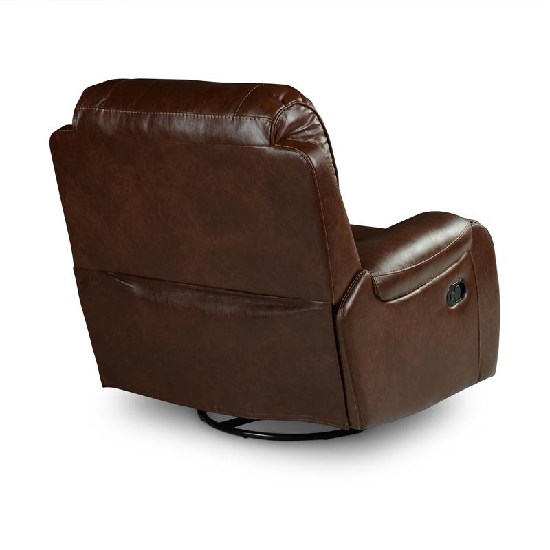 Pemberly Row Brown Faux Leather Manual Swivel Glider Recliner Chair