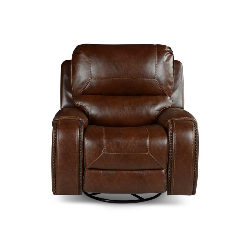 Pemberly Row Brown Faux Leather Manual Swivel Glider Recliner Chair