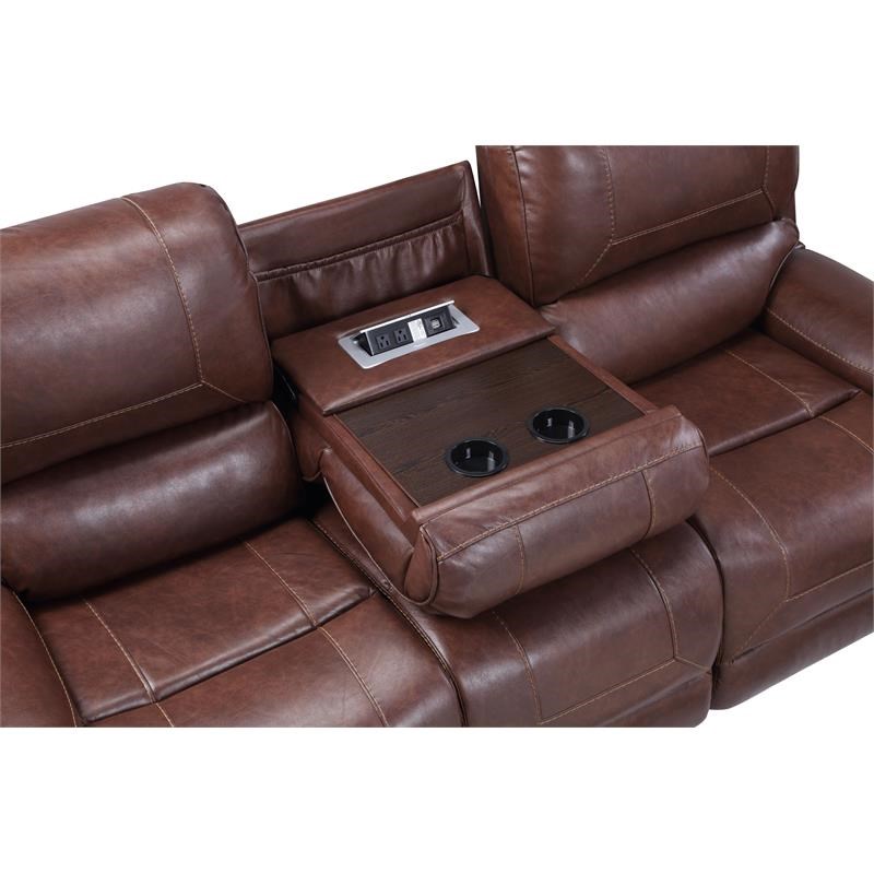 Pemberly Row Brown Faux Leather Manual Reclining 3-Piece Motion Set