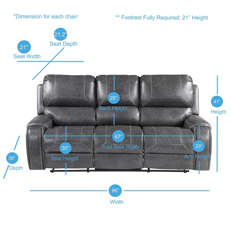 Pemberly Row Brown Faux Leather Manual Reclining 3-Piece Motion Set