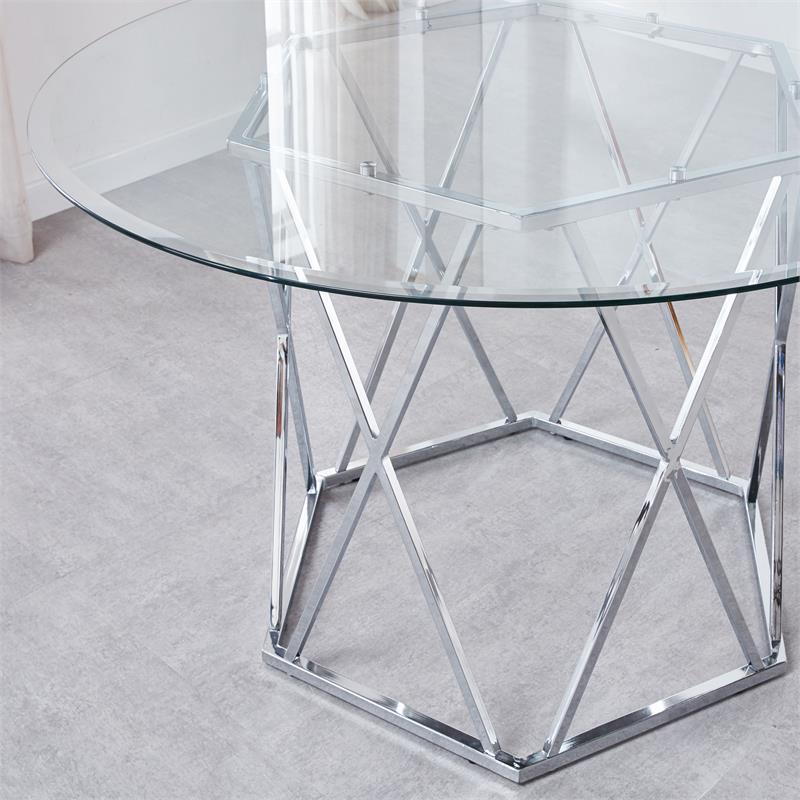 Pemberly Row Modern / Contemporary Chrome and Glass Top Dining Table