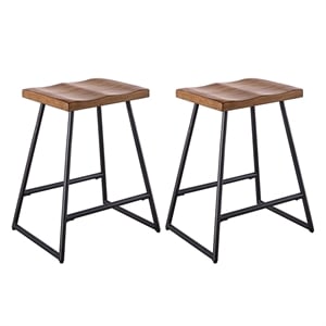 Pemberly Row Natural Honey Brown Wood and Black Metal Counter Stool