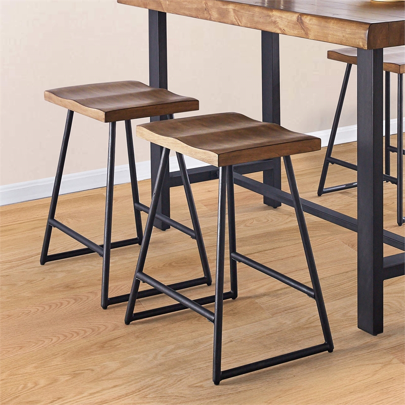 Pemberly Row Natural Honey Brown Wood and Black Metal Counter Stool