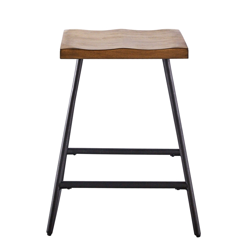 Pemberly Row Natural Honey Brown Wood and Black Metal Counter Stool
