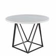 Pemberly Row White Marble Top Round Bronze Metal Base Dining Table