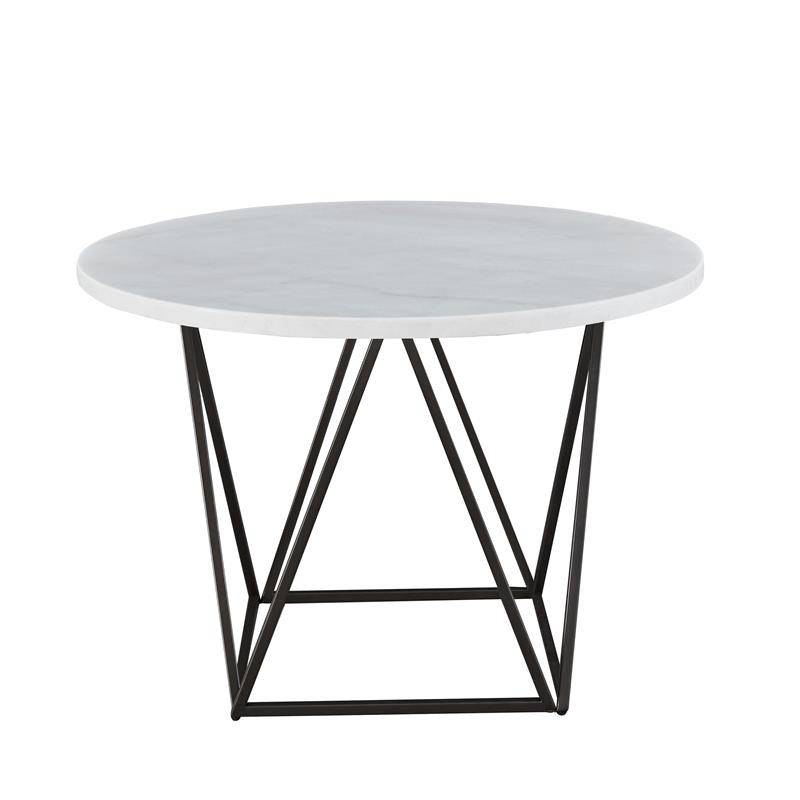 Pemberly Row White Marble Top Round Bronze Metal Base Dining Table