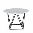 Pemberly Row White Marble Top Round Bronze Metal Base Dining Table