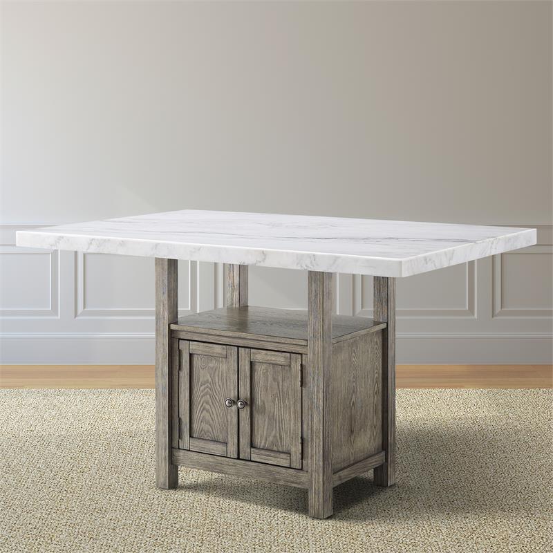 Pemberly Row White Marble and Driftwood Counter Height Dining Table
