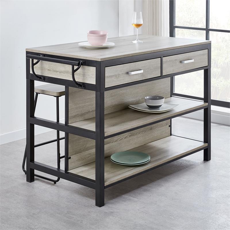 Pemberly Row Contemporary Weathered Driftwood 3-Piece Dining Set