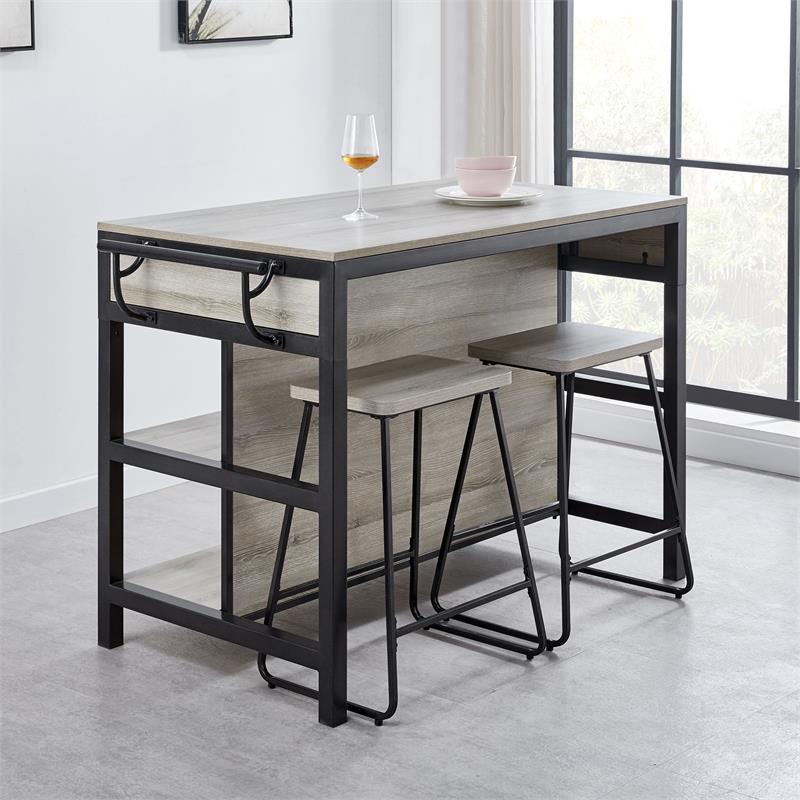 Pemberly Row Contemporary Weathered Driftwood 3-Piece Dining Set