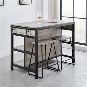 Pemberly Row Contemporary Weathered Driftwood 3-Piece Dining Set