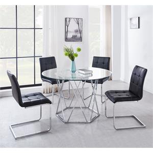 Pemberly Row Contemporary Glass Top 5-Piece Dining Set with Black Chairs